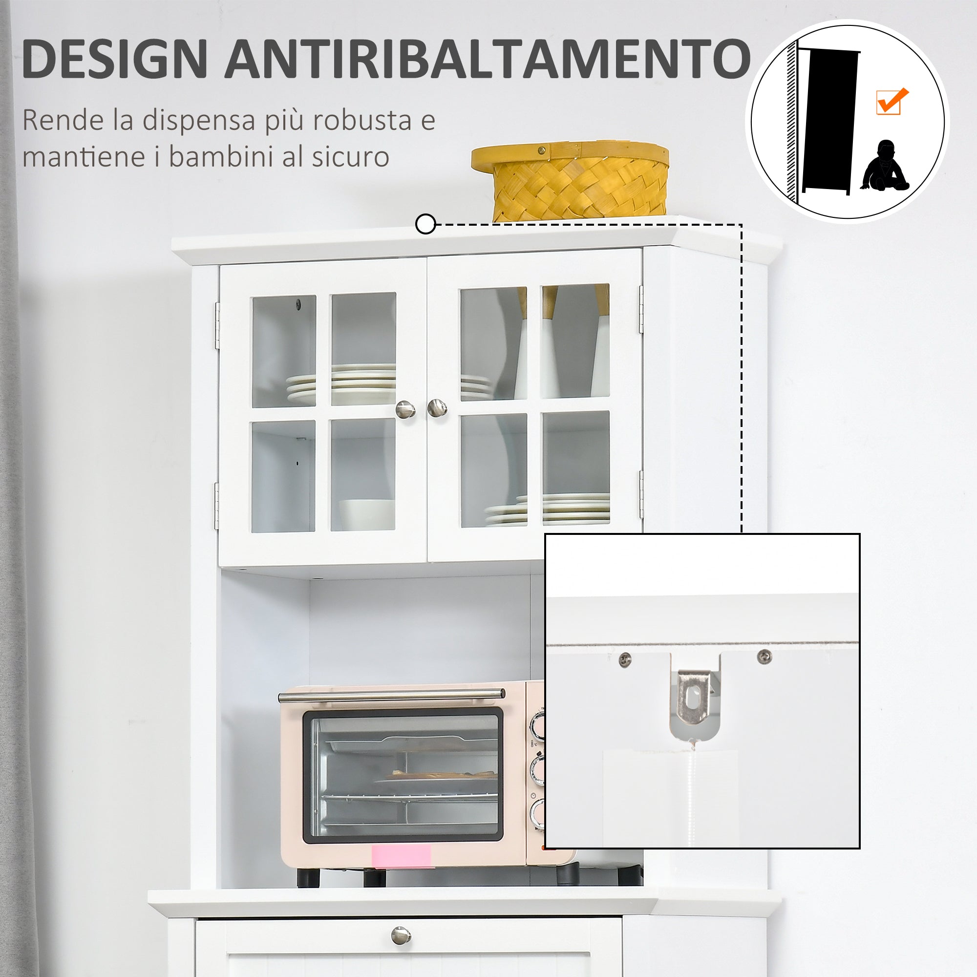 Easycomfort Mobile Dispensa Alto with 2 Armadietti, Ripiani Regolabili e Piano d'Appoggio, in MDF, 68.6x40x164 cm, white