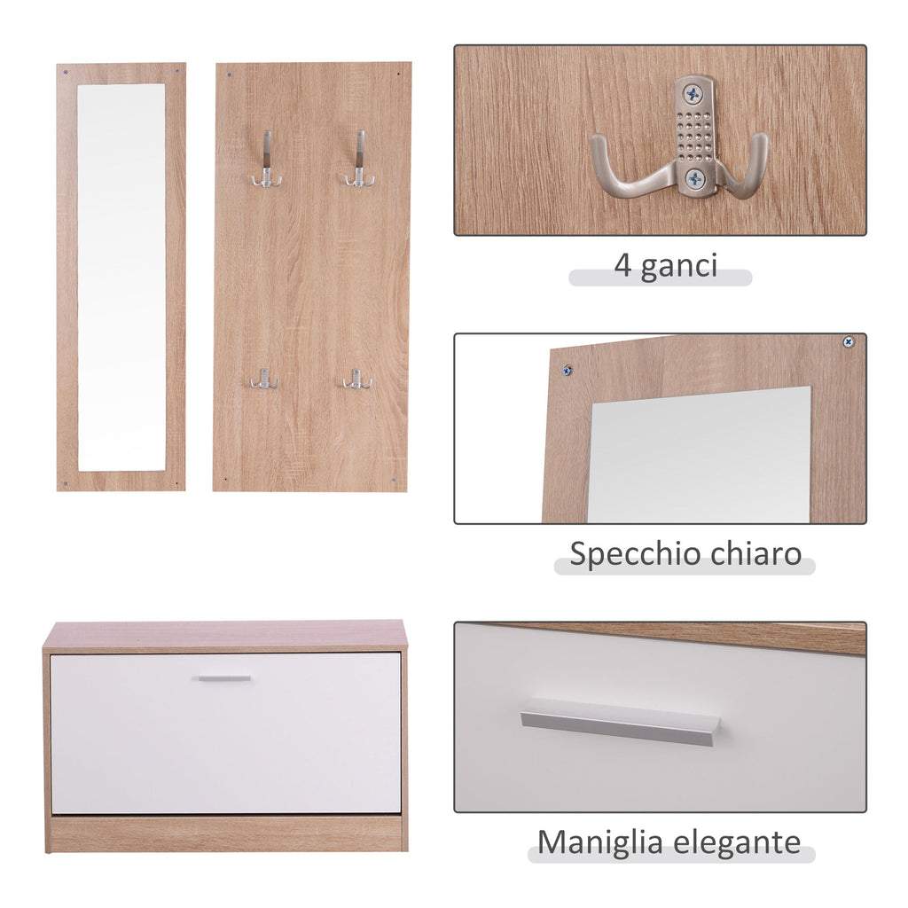 EasyComfort Set 3-delig halmeubel hout - schoenenkast 80x27x46,5 cm