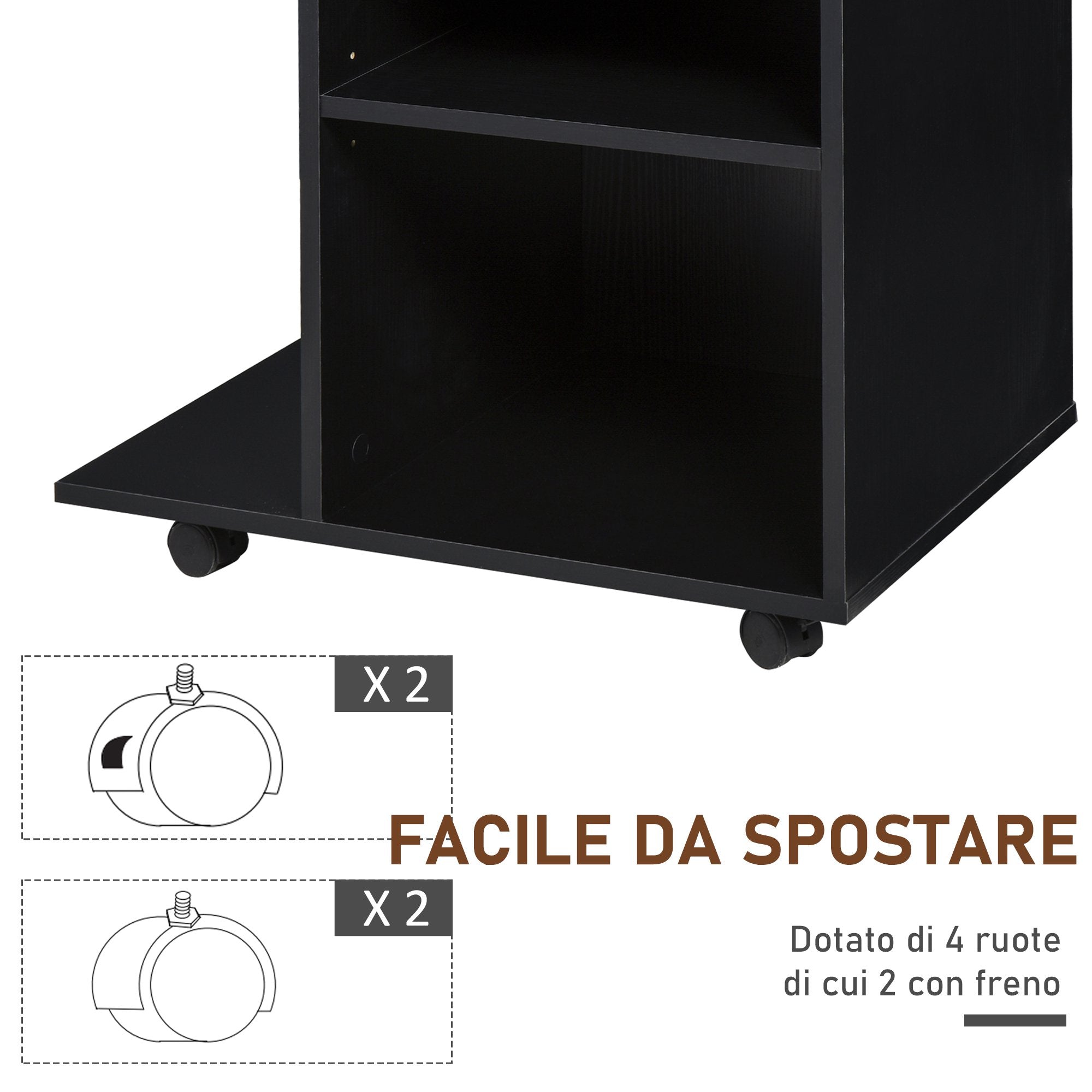 Easycomfort Mobile Porta Stampante in Legno black with 1 Cassetto, 2 Ripiani e Mensola CPU, per Ufficio 60x40x68.5cm