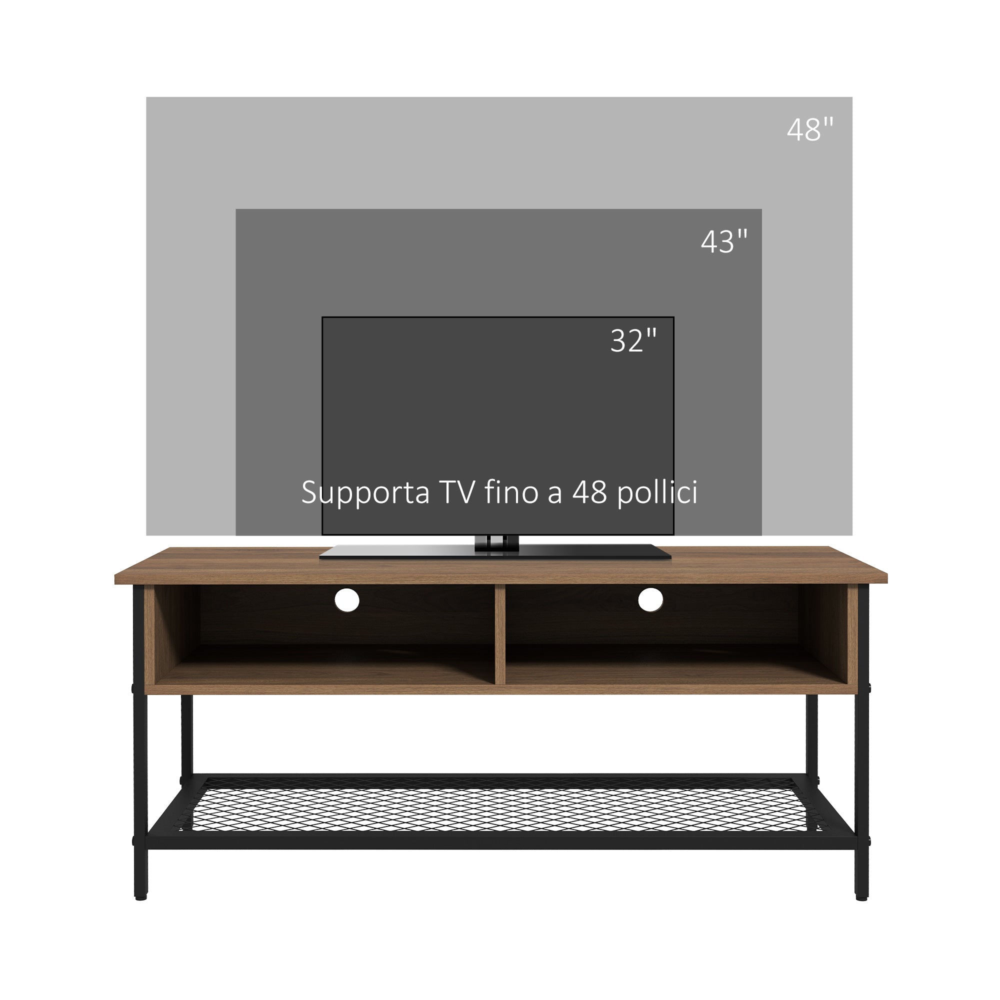 Easycomfort Mobile Porta TV fino 48" Stile Industriale in Legno e Acciaio, 110x40x48cm, Marrone e black