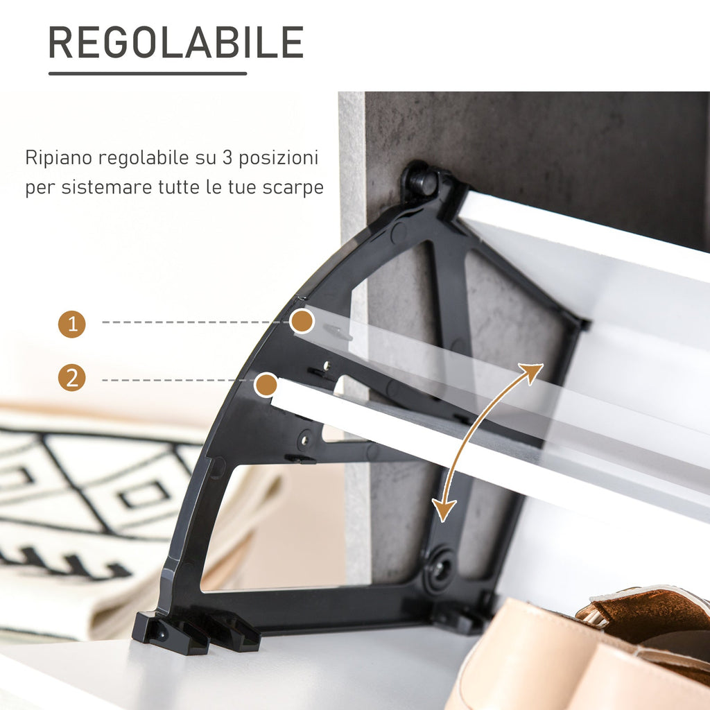 Easycomfort Mobile Portascarpe, Scarpiera Salvaspazio Bassa a 2 Ante per 8 Paia di Scarpe, Arredamento Moderno, Grigio e white, 62.5x26x81cm