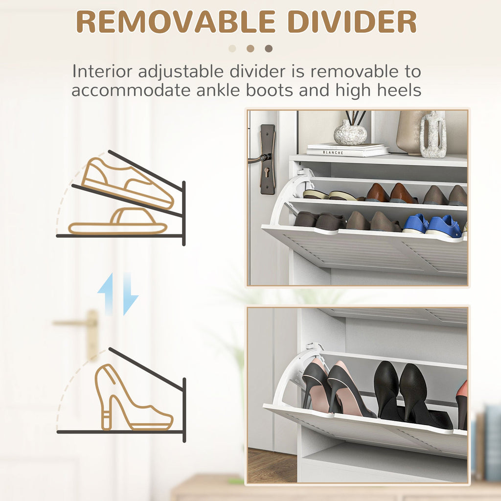 Easycomfort Mobile Scarpiera Salvaspazio in Legno per 16 Paia di Scarpe with 2 Ante a Ribalta, 81.5x25x83cm, white