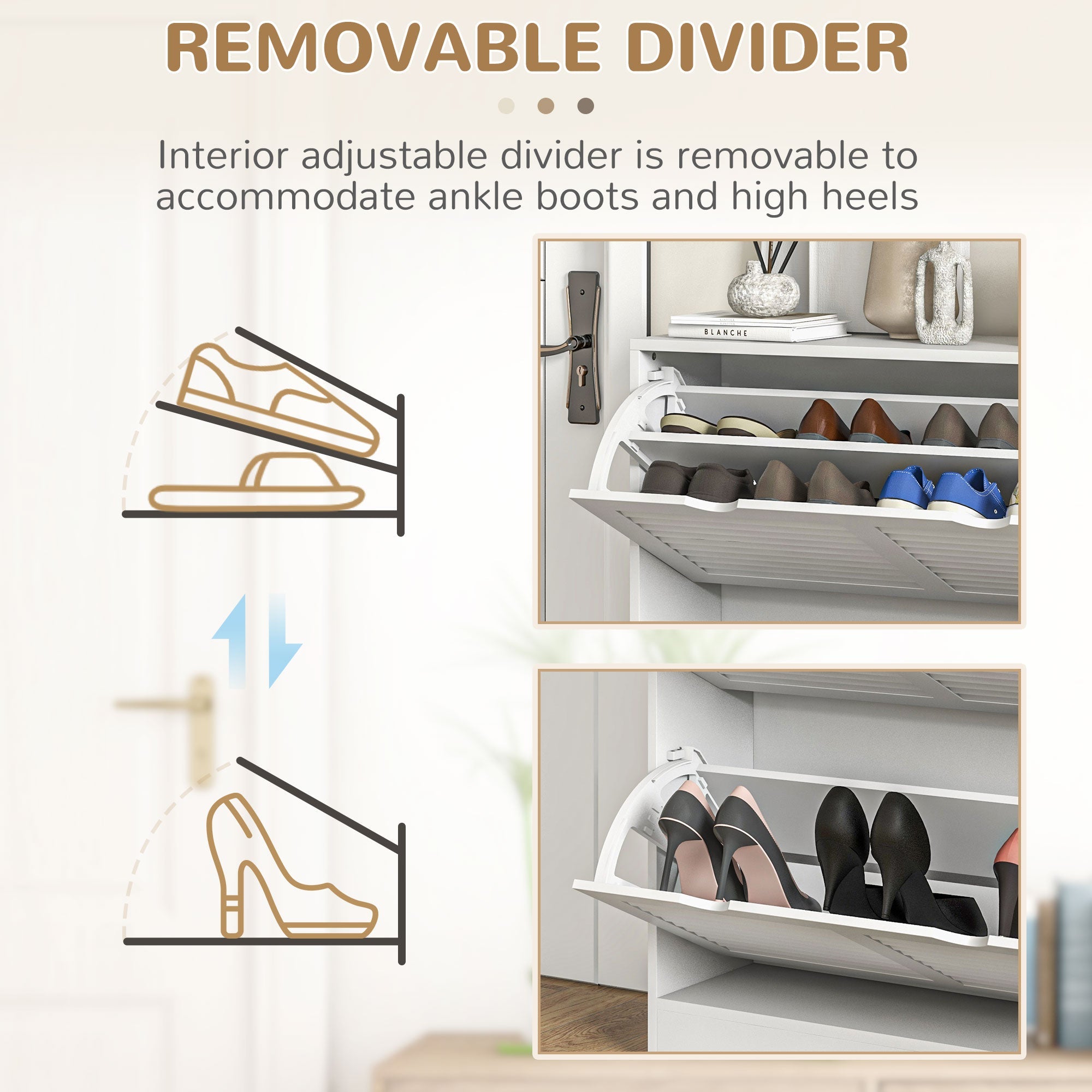 Easycomfort Mobile Scarpiera Salvaspazio in Legno per 16 Paia di Scarpe with 2 Ante a Ribalta, 81.5x25x83cm, white