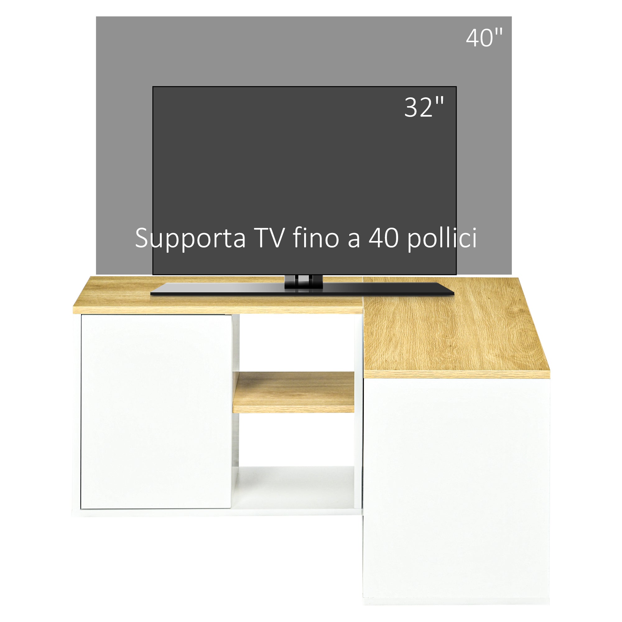 Easycomfort Mobile TV a L per TV da 40" with 3 Ripiani Aperti e 2 Armadietti, in Truciolato, 90x90x45 cm