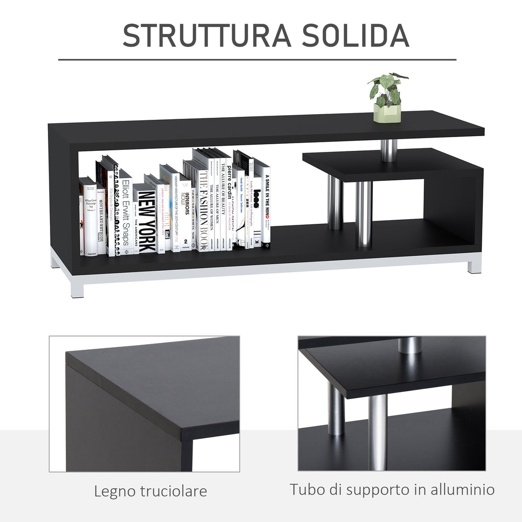 Easycomfort Mobile TV Moderno with Ripiano in Legno, Mobiletto Tavolino Basso da Salotto 114x40x40.5cm, black