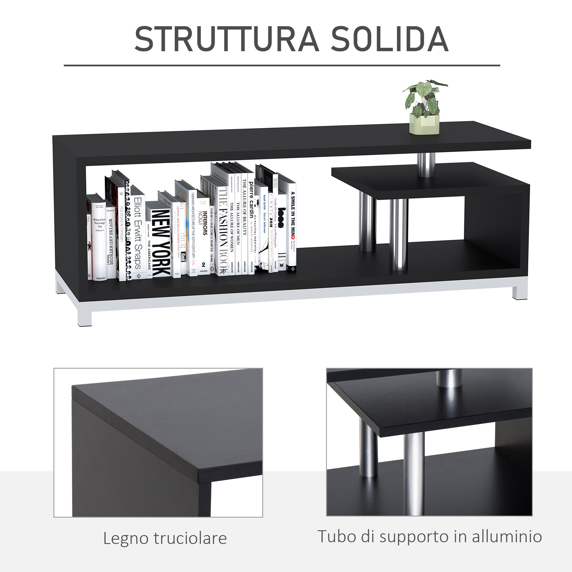 Easycomfort Mobile TV Moderno with Ripiano in Legno, Mobiletto Tavolino Basso da Salotto 114x40x40.5cm, black