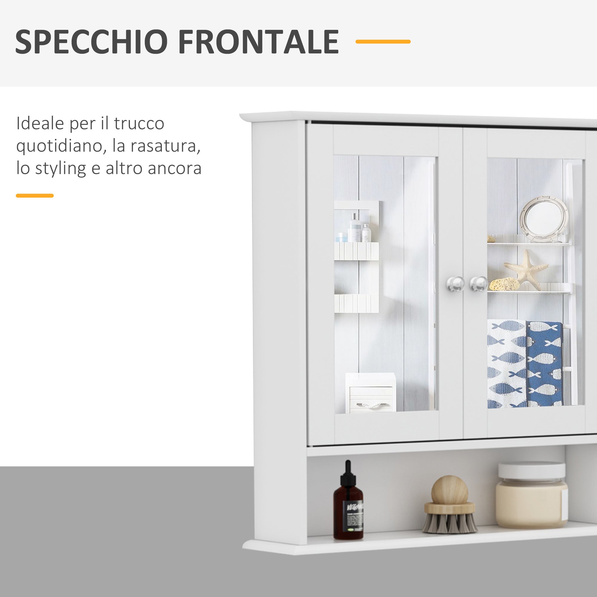 Easycomfort Mobiletto Armadietto a Muro with Specchio da Bagno Cucina in MDF 56 x 13 x 58cm white