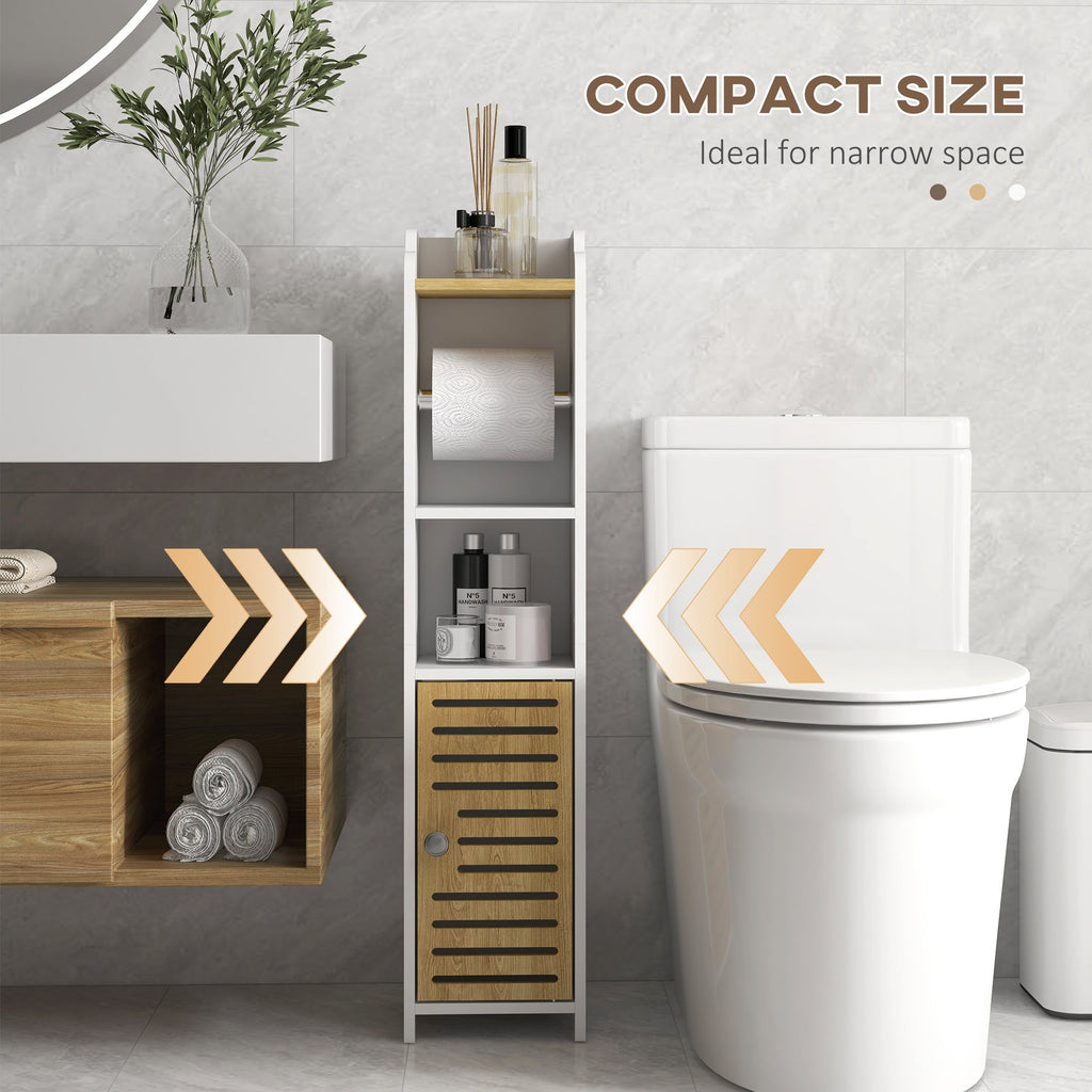 EasyComfort Mobiletto Bagno Salvaspazio Moderno con Ripiani e Armadietto in Truciolato, Superficie in melamina,18x20x90cm, Bianco
