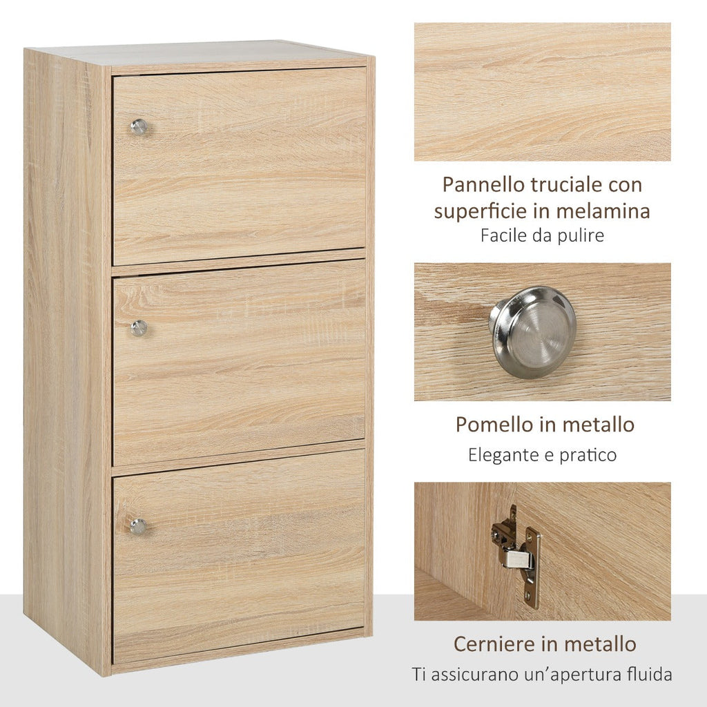 EasyComfort Mobiletto Multiuso with 3 Ripiani in Legno e 3 Ante per Casa o Ufficio 48 x 34 x 100cm