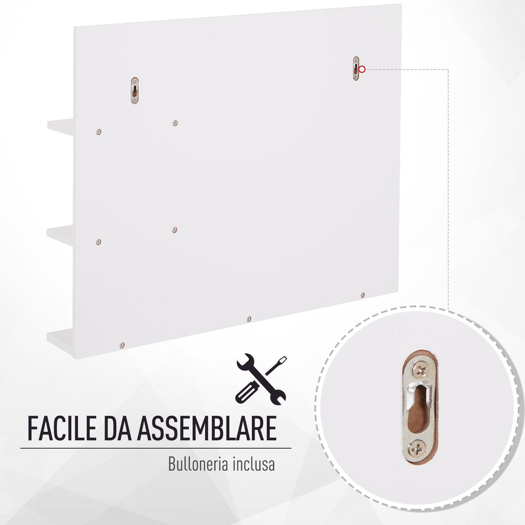 Easycomfort Mobiletto Pensile Bagno 60 x 10 x 48cm, with Specchio e 3 Ripiani, Armadietto wall-mounted in MDF white