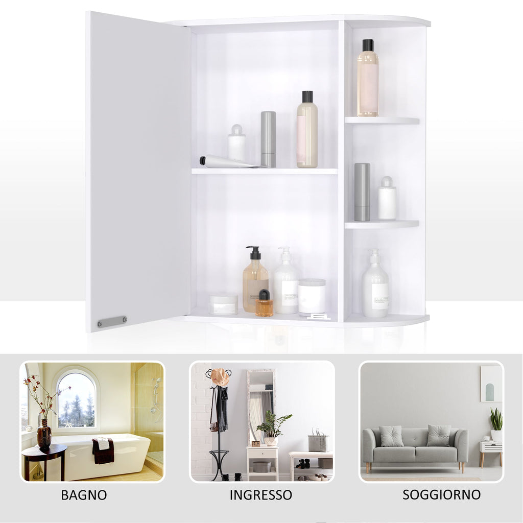 EasyComfort Mobiletto Pensile da Bagno, Armadietto Bagno with Specchio, Anta Centrale e Mensole in Legno white (60 x 17 x 63 cm)