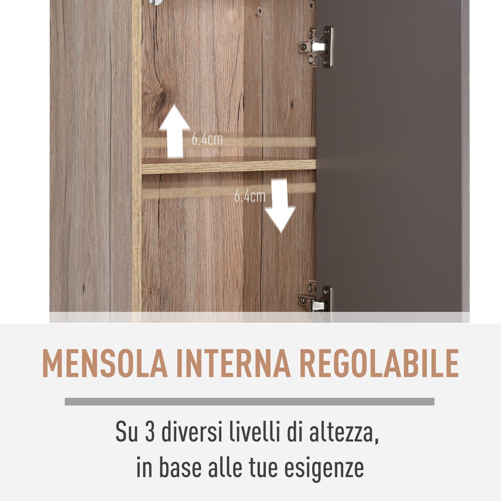 EasyComfort Mobiletto Salvaspazio per Bagno in Legno, Mobile da Bagno with 2 Armadietti e 6 Ripiani, Grigio e Rovere, Design a Torre 30 x 24 x 170cm