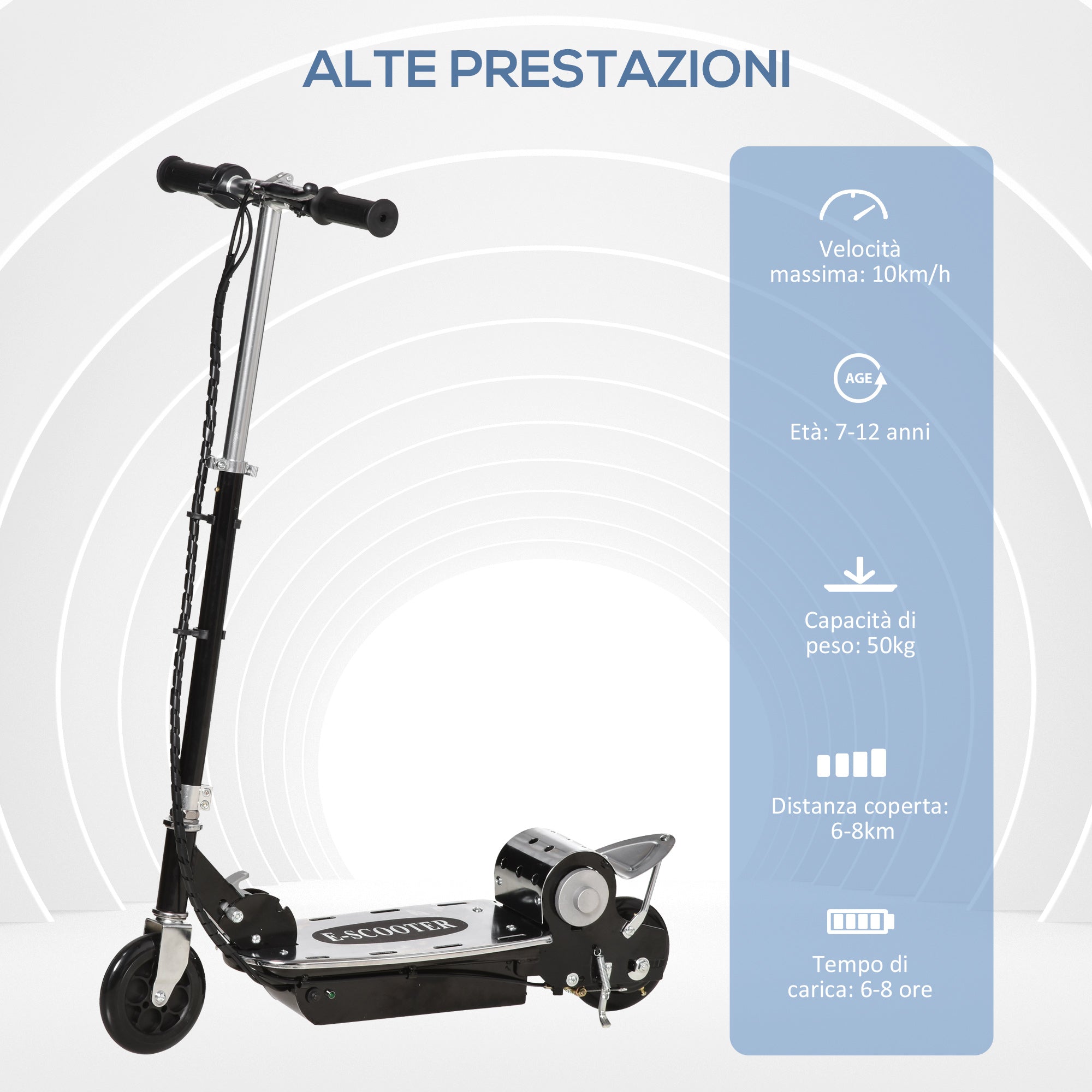 Easycomfort Monopattino Pieghevole per Bambini 7-12 Anni da 120W with Freno e Cavalletto, 75x37x98 cm, black