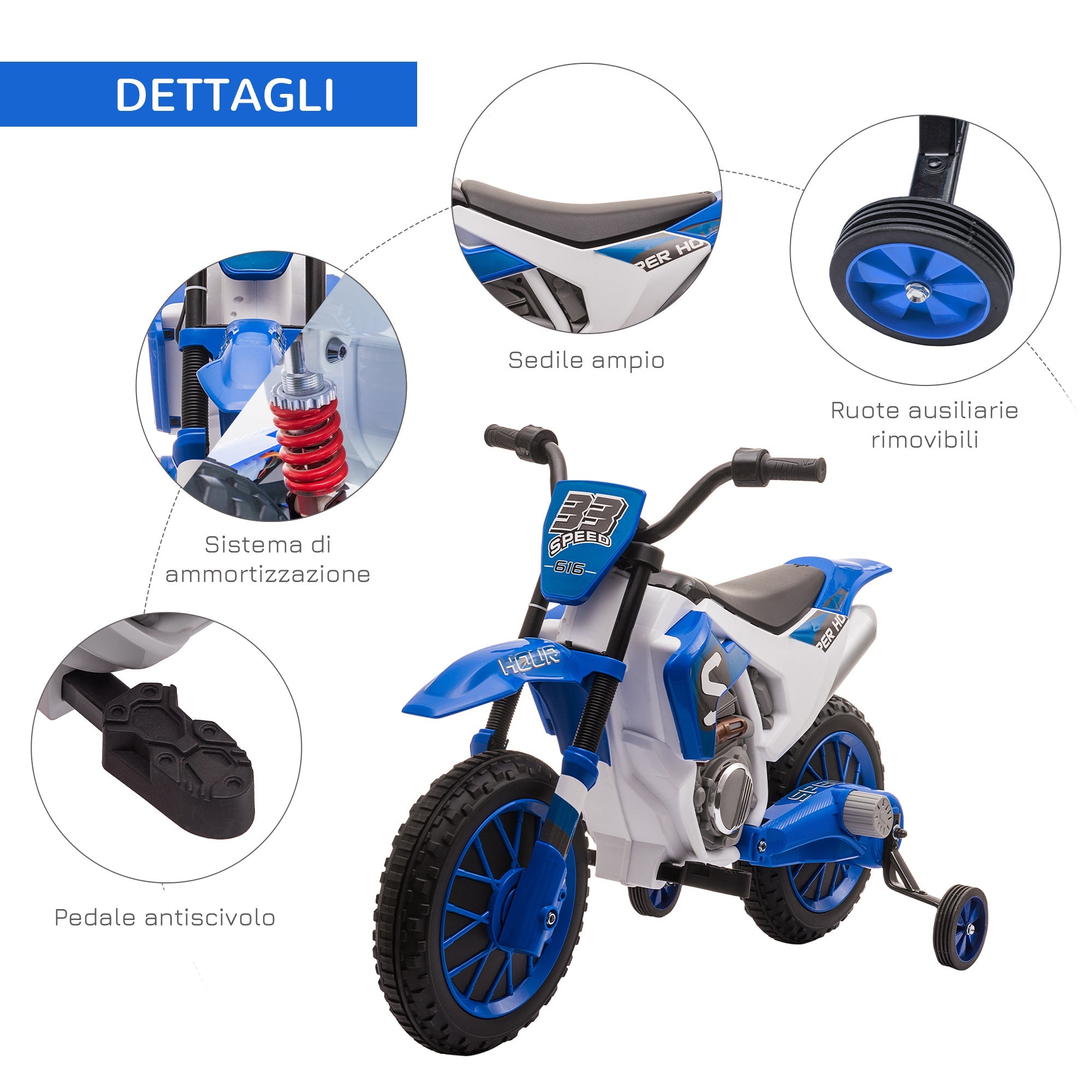 Easycomfort elektrische crossmotor voor kinderen 12V - blauw