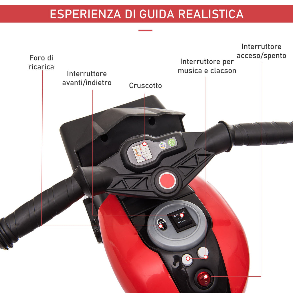 Easycomfort Moto Elettrica per Bambini 3-5 Anni (max. 25kg) with 3 Ruote, Luci e Suoni, Batteria 6V, Rosso, 86x42x52cm