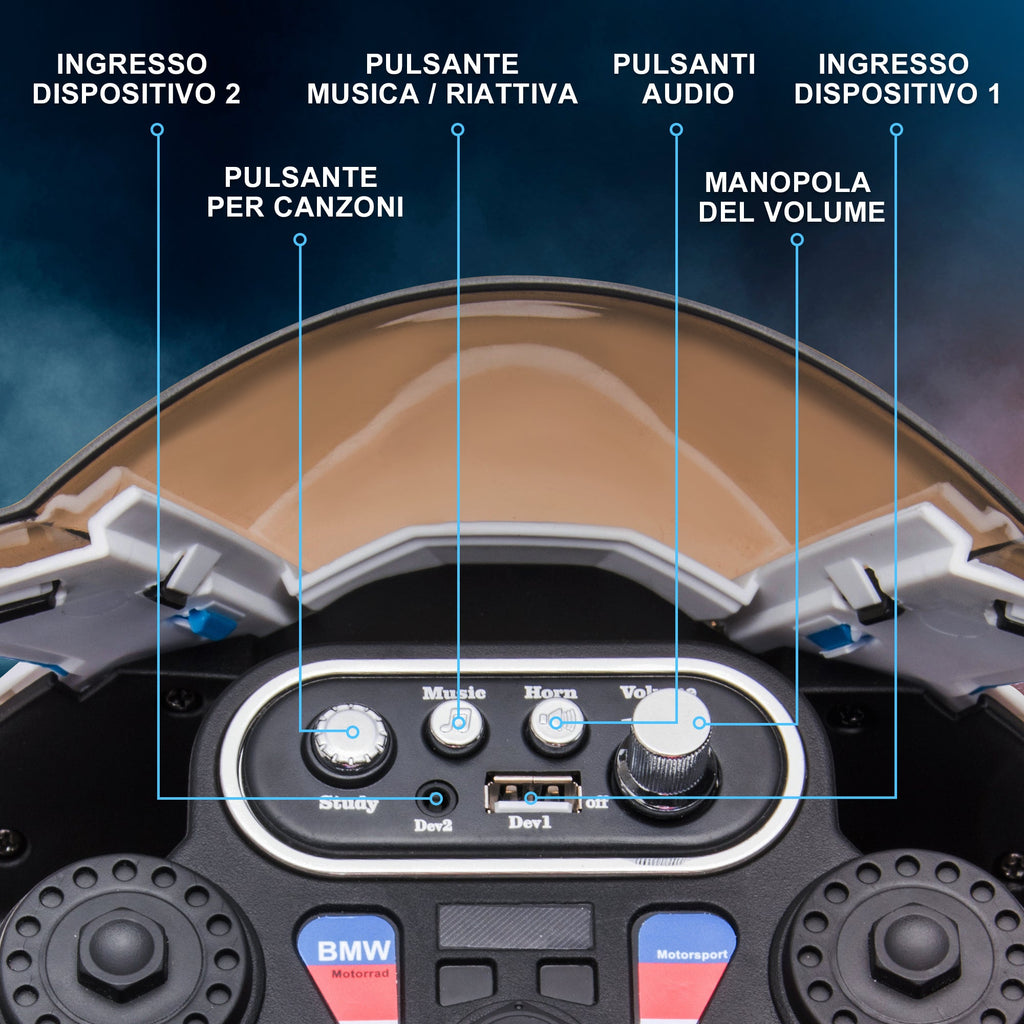 Easycomfort Moto per Bambini 18-60 Mesi Modello BMW HP4 with Fari, Musica e Pedali, in PP e Metallo, 82.5x42x54 cm, Blu