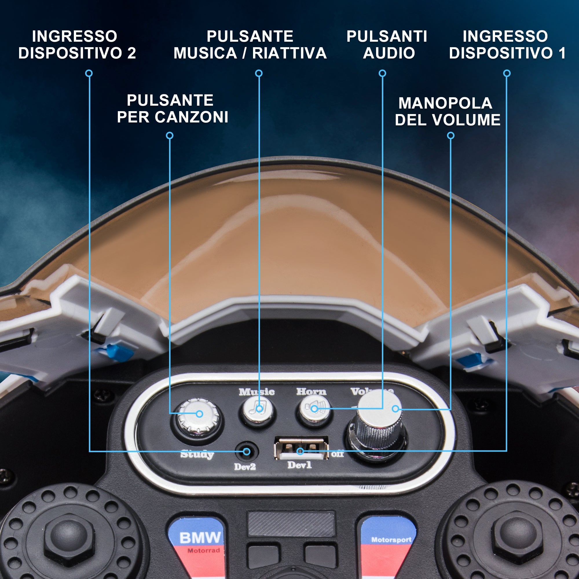 Easycomfort Moto per Bambini 18-60 Mesi Modello BMW HP4 with Fari, Musica e Pedali, in PP e Metallo, 82.5x42x54 cm, Blu