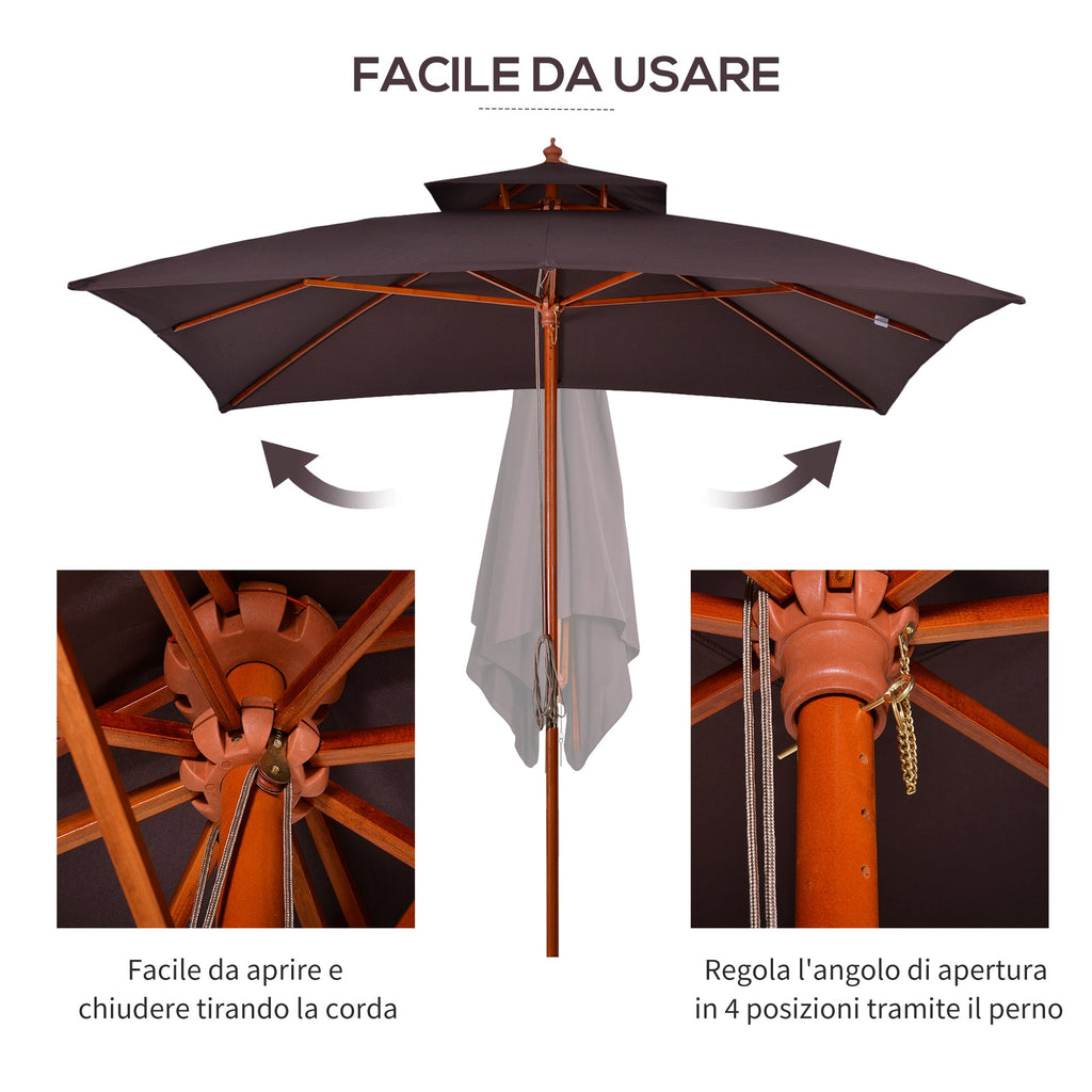 EASYCOMFORT 3x3 m Garden and Terrace Umbrella with 8 Ribs and 2-Level Parasol Cover, Brown