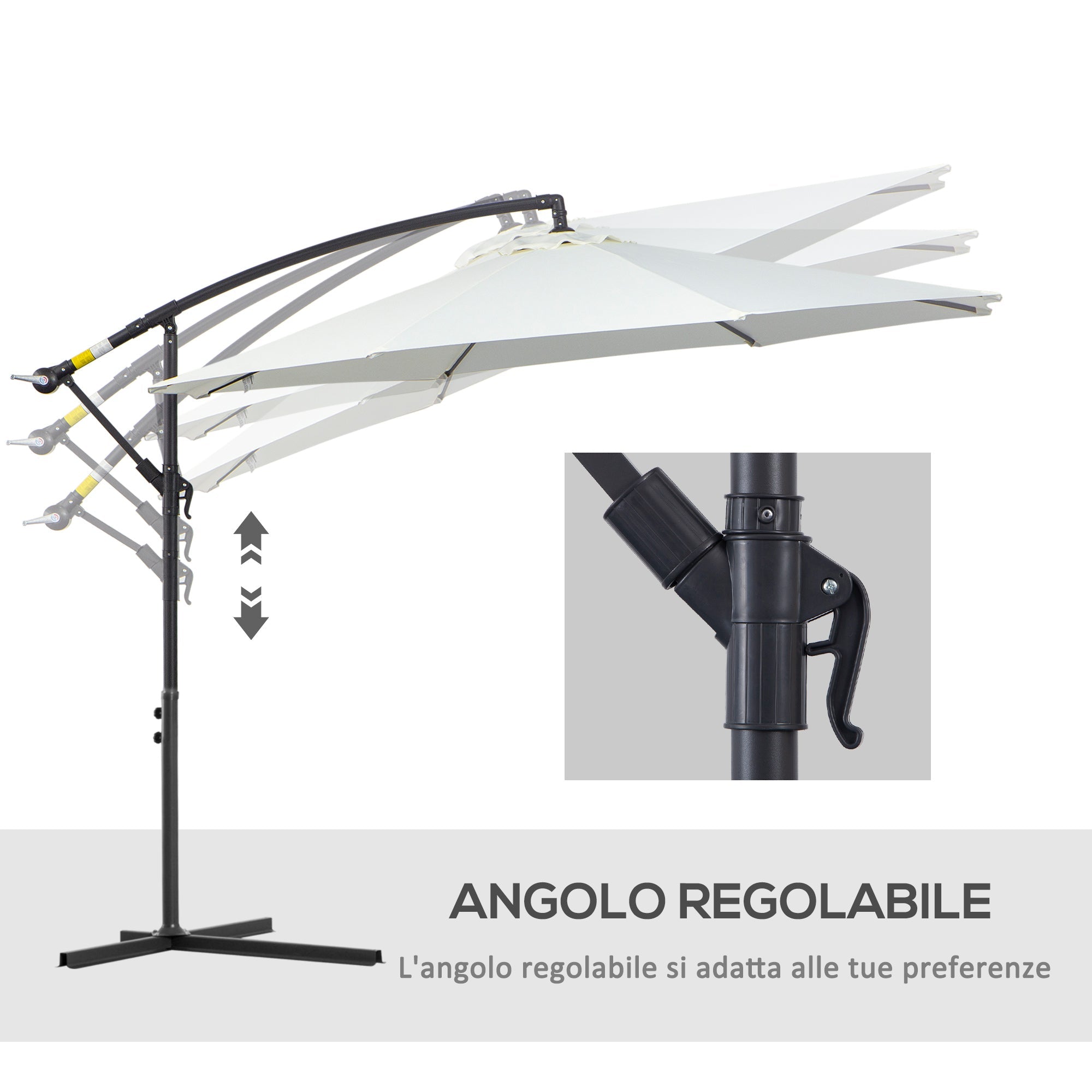 EASYCOMFORT Outdoor Umbrella 3x2.5 m with Crank, in Steel and Anti-UV Polyester, Cream