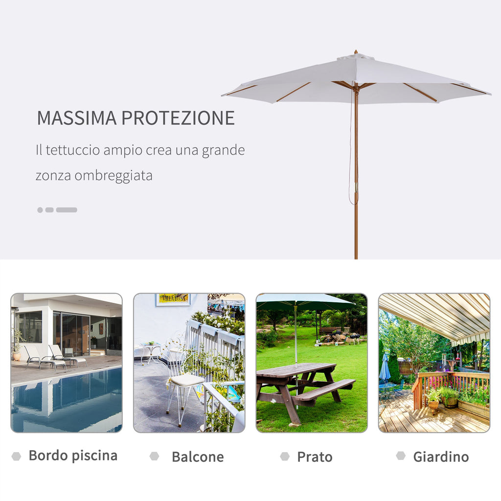 EasyComfort Garden Umbrella parasol 3*2.5m — 8-slat houten paal, crème