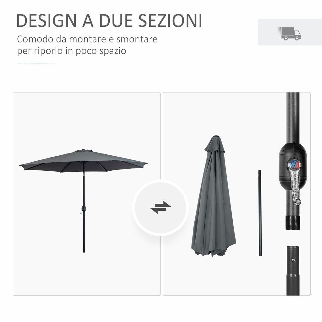 Easycomfort Ombrellone da Giardino 3x2.5 m Inclinabile, with Manovella, in Metallo e Poliestere Grigio Scuro