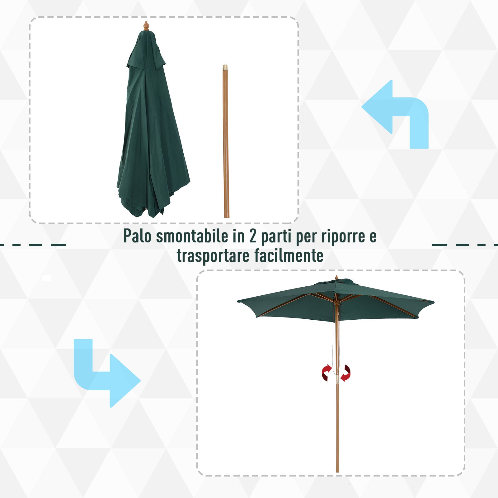 EASYCOMFORT Garden and Terrace Umbrella in Polyester Wood 2.5x2.3m Green