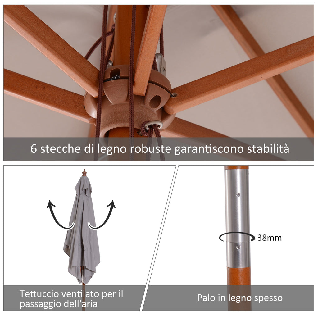 EASYCOMFORT Tilting Garden Umbrella 2x1.5 m 6 Ribs with Fir Wood Pole, Gray