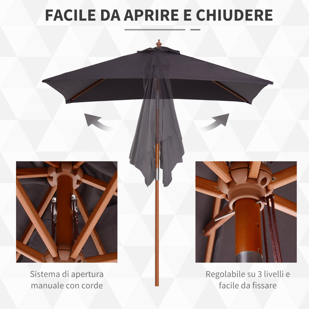 Easycomfort Ombrellone da Giardino Inclinabile 2x1.5 m with 6 Stecche e Palo in Legno di Abete, Grigio Scuro