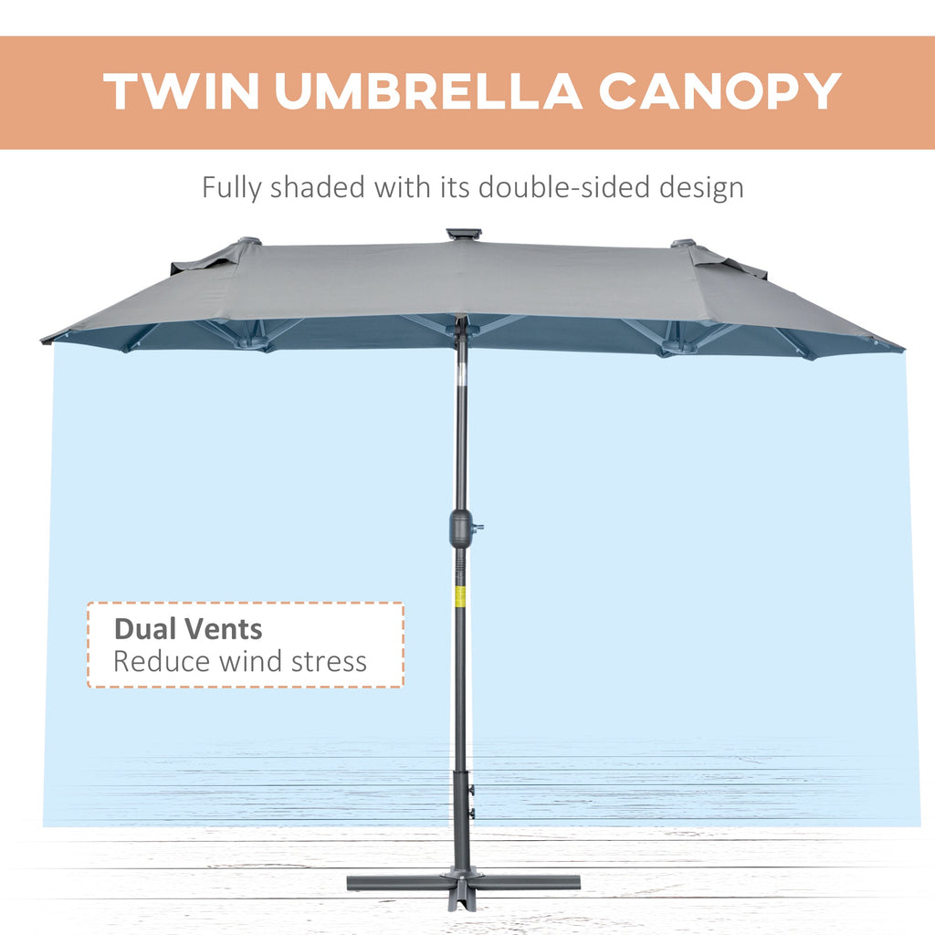 EasyComfort dubbele parasol met zonne-LED's 295x150x219 cm, grijs