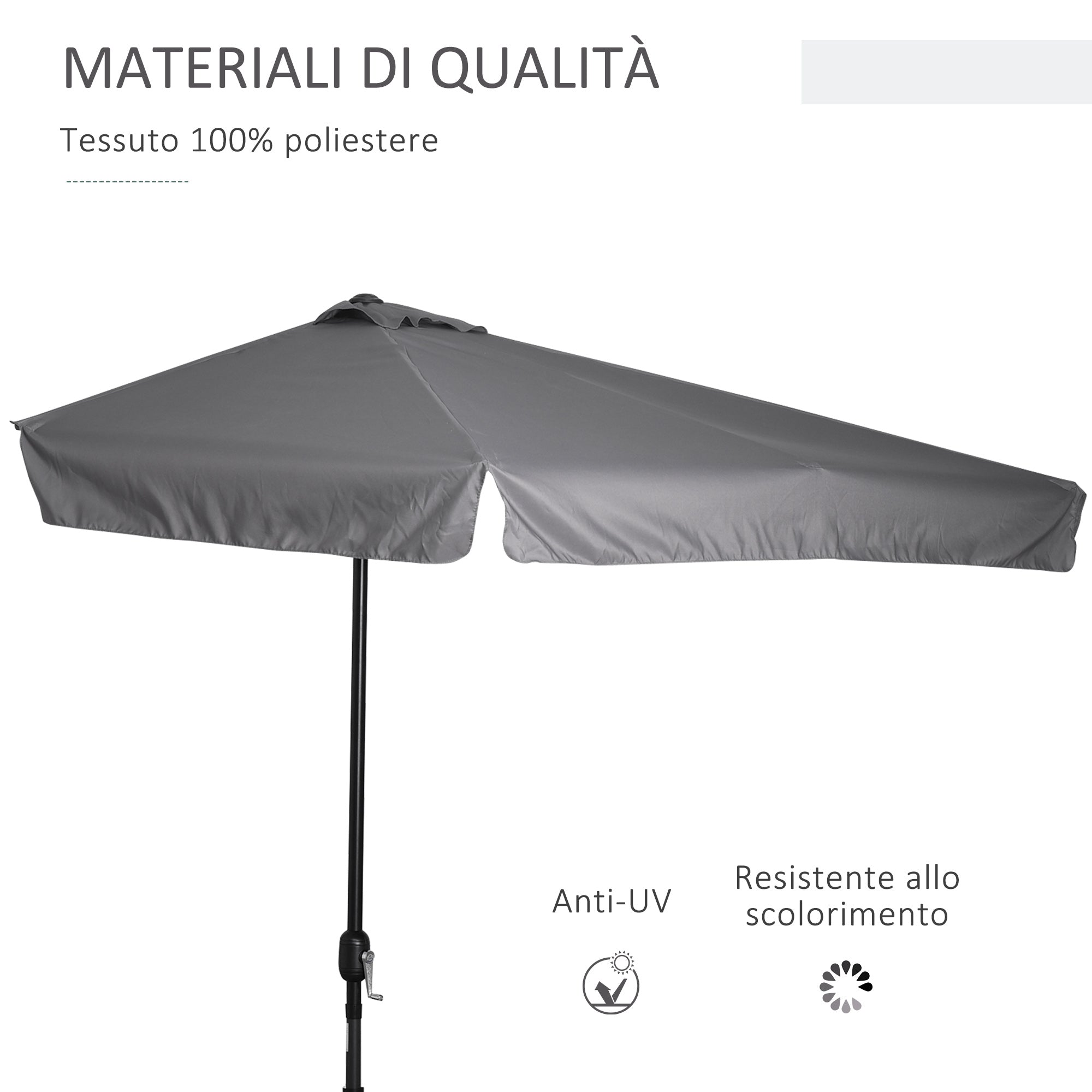 Easycomfort Ombrellone Semicircolare da Parete 2.5x2.3m, with Apertura a Manovella, in Metallo e Poliestere, Grigio