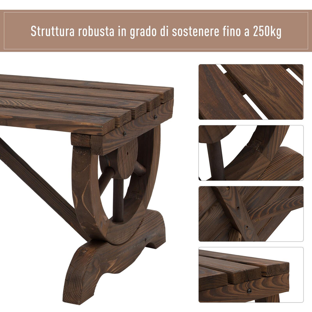 EASYCOMFORT Outdoor Bench for 2 people in Burnt Effect Fir Wood 105x50x53cm