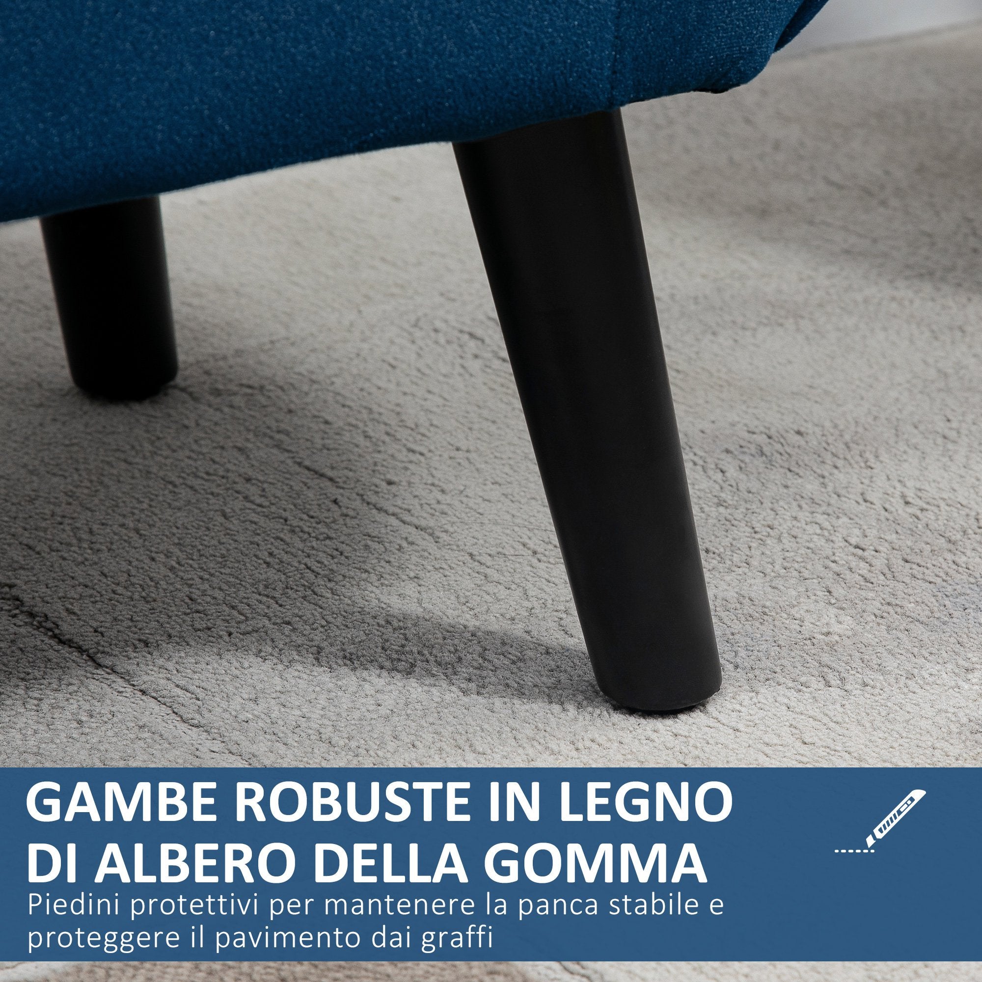 Easycomfort Panca Contenitore Imbottita per Interno in Tessuto Vellutato with Braccioli, 118x42x66cm - Blu