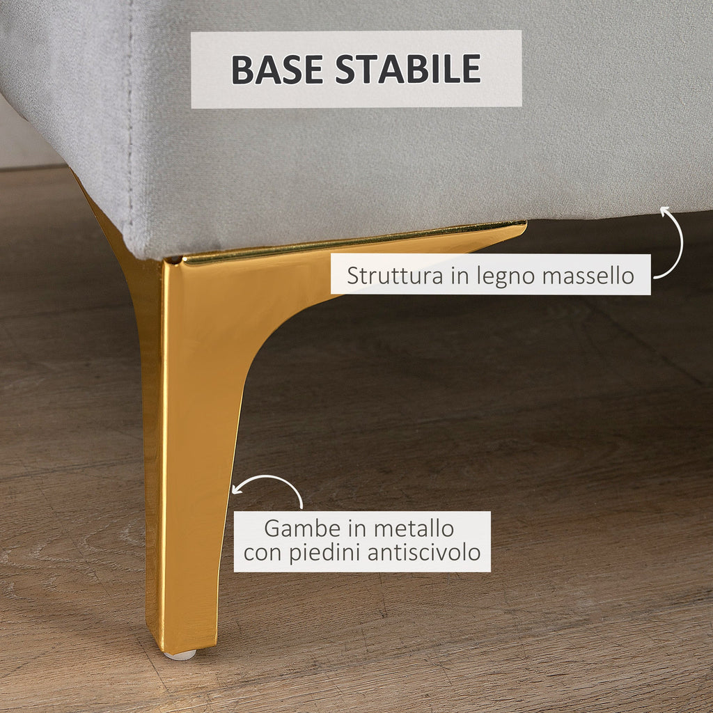 Easycomfort Panca Imbottita Fondoletto in Tessuto Vellutato e Base in Metallo Dorato, 118x45x42cm, Grigio