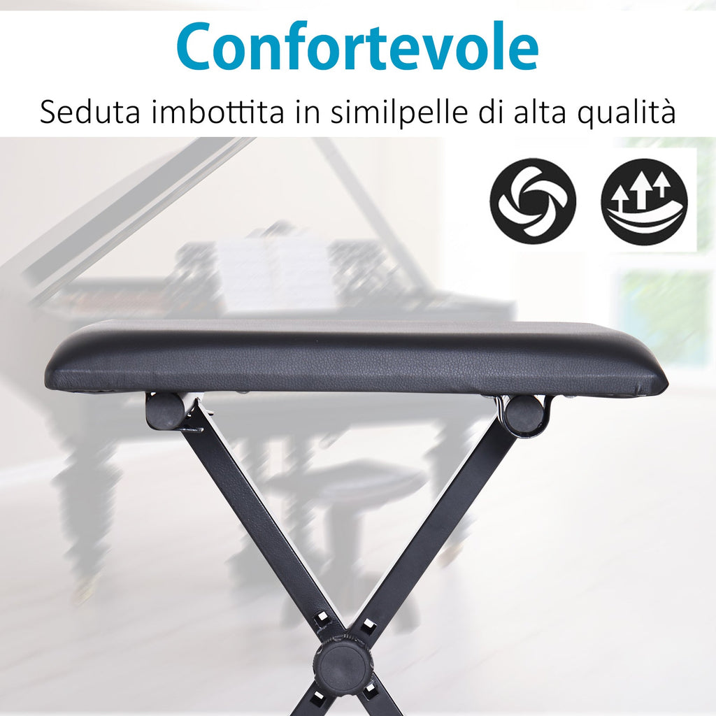 Easycomfort Panca per Pianoforte Imbottita Altezza Regolabile Pieghevole Antiscivolo, black, 39x29x47cm