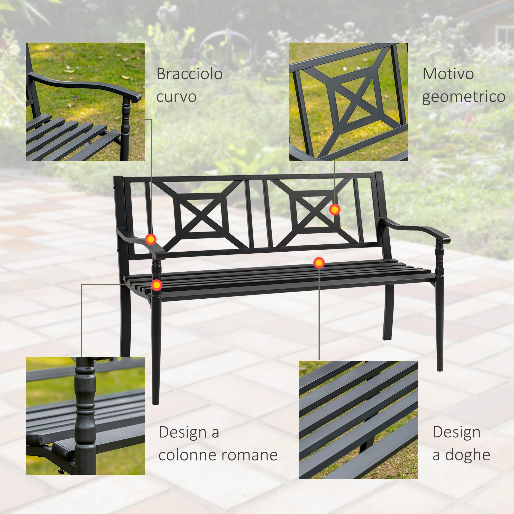 EasyComfort tuinbank staal 2-zits zwart 128x62.5x81.5 cm