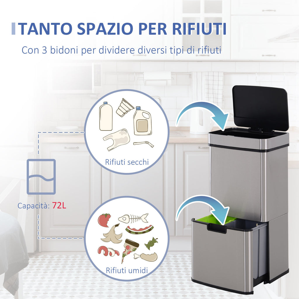 Easycomfort 72L prullenbak met infraroodsensor en 3 compartimenten