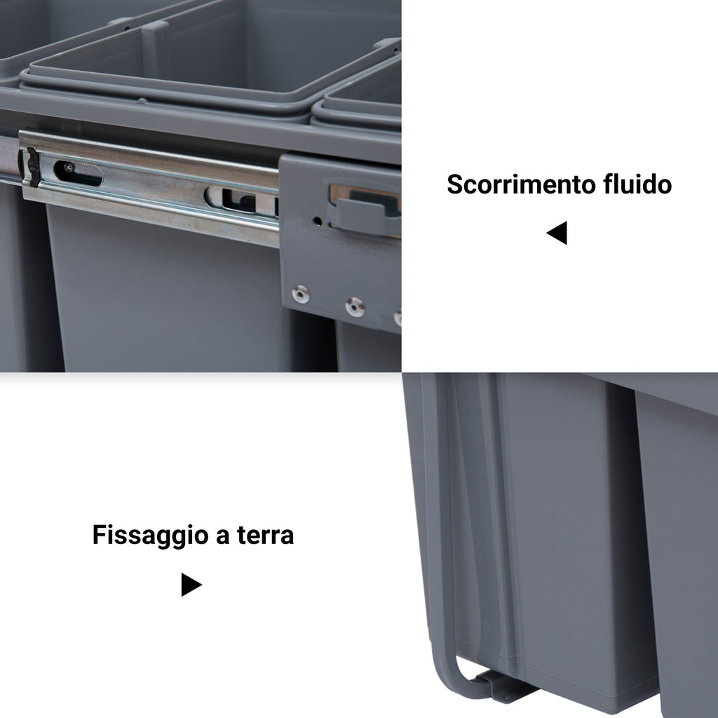Easycomfort Pattumiera Estraibile with 3 Contenitori per Raccolta Differenziata, Capacità Totale 40L, 48x34.2x41.8cm Grigio