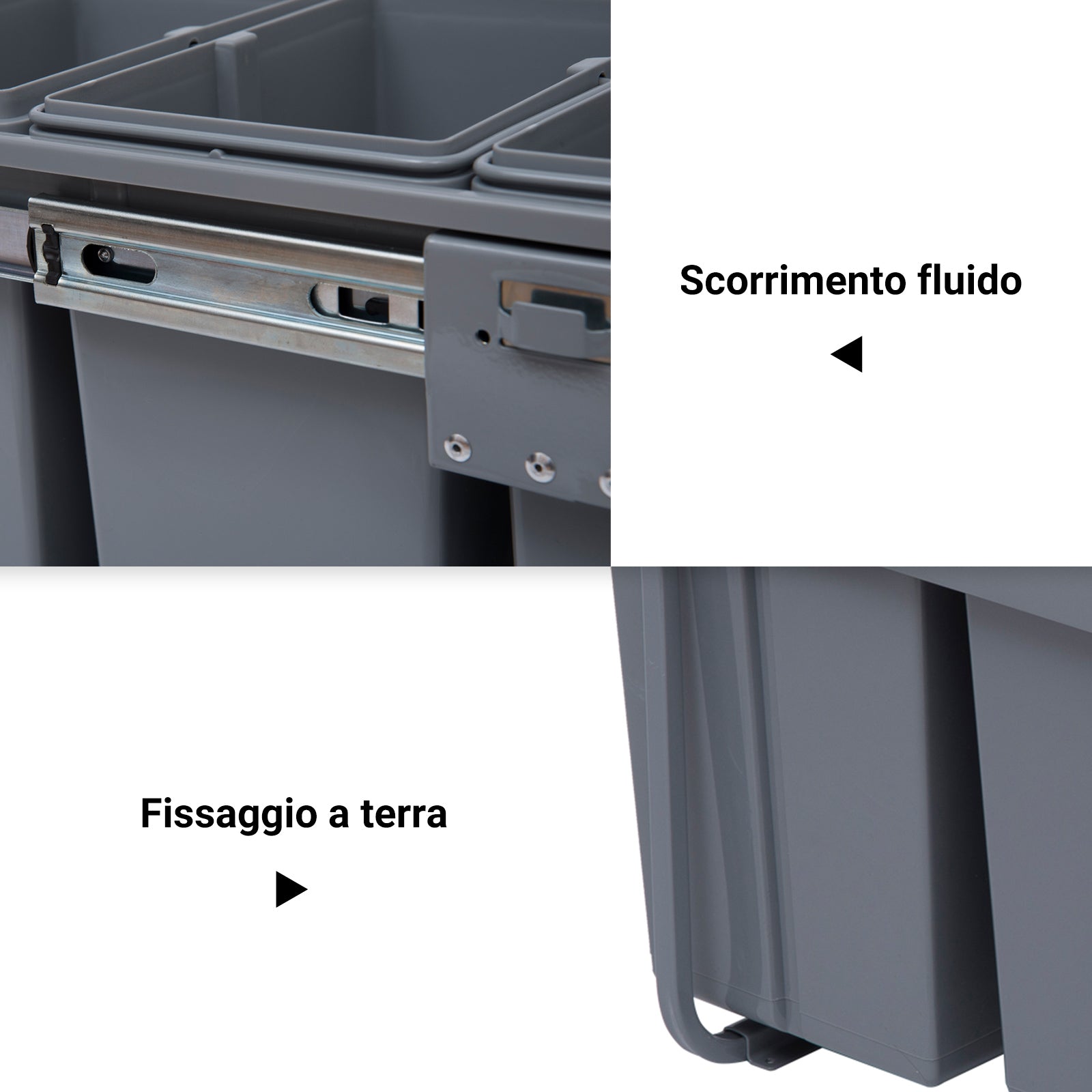 Easycomfort Pattumiera Estraibile with 3 Contenitori per Raccolta Differenziata, Capacità Totale 40L, 48x34.2x41.8cm Grigio