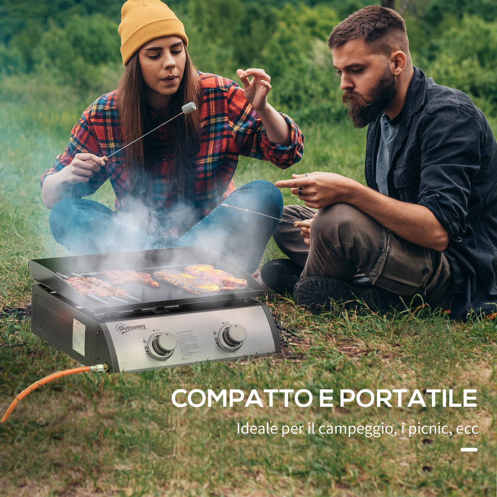 EasyComfort Piastra gas tafelbarbecue 2 branders 6kW, 48.5x46x21 cm