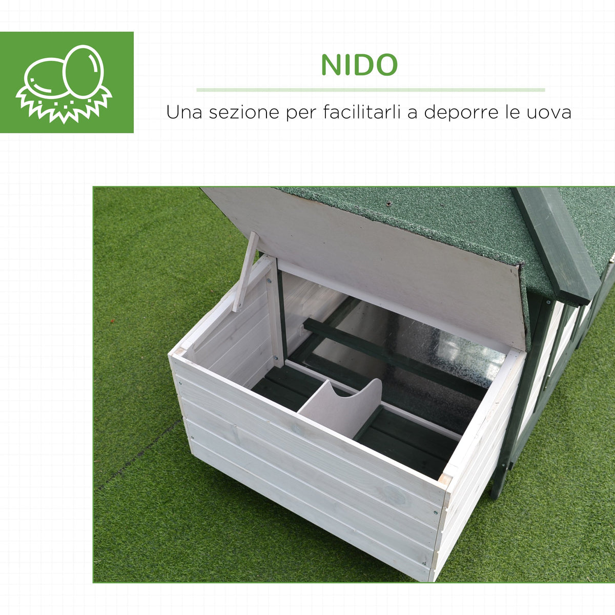 EasyComfort Prefab houten kippenhok 196x76x97 cm, wit/groen