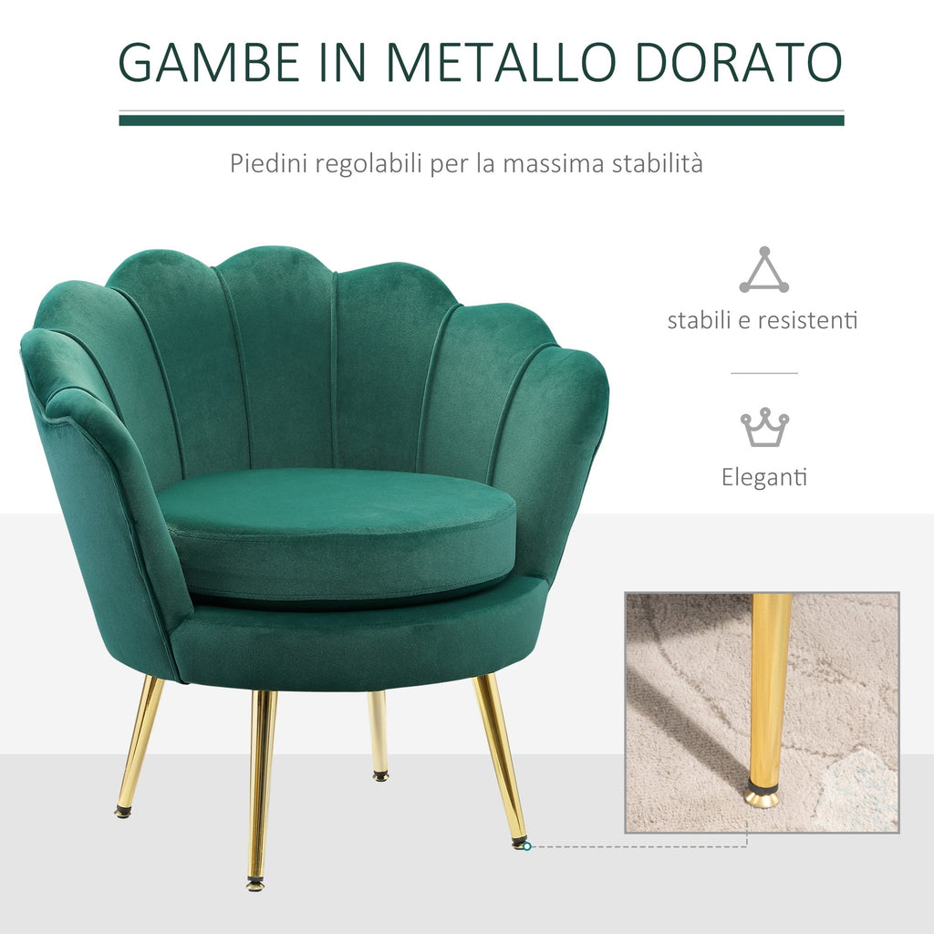 EasyComfort Conchiglia fauteuil, donkergroen velours, 76x67x74 cm
