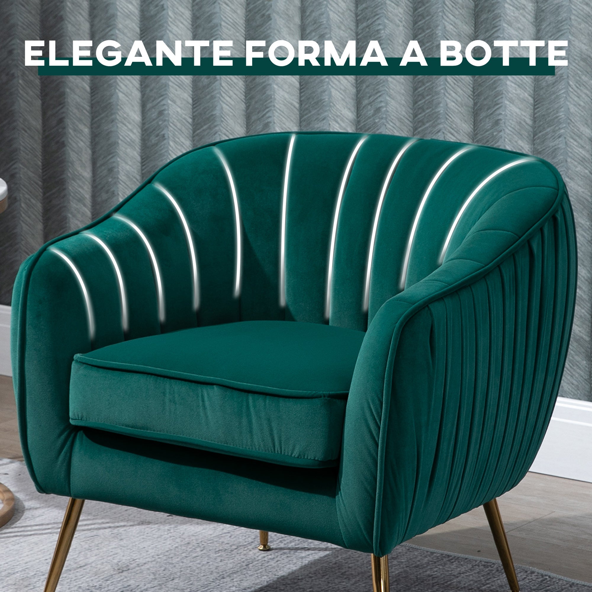 Easycomfort Poltrona da Salotto Imbottita with Braccioli e Schienale, Design Moderno, Gambe in Metallo, 71x72x73 cm, Verde