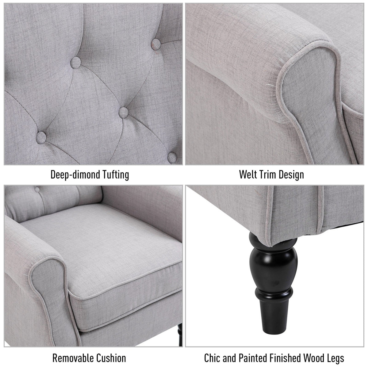 EasyComfort Grijze fauteuil in Franse stijl, brede zitting