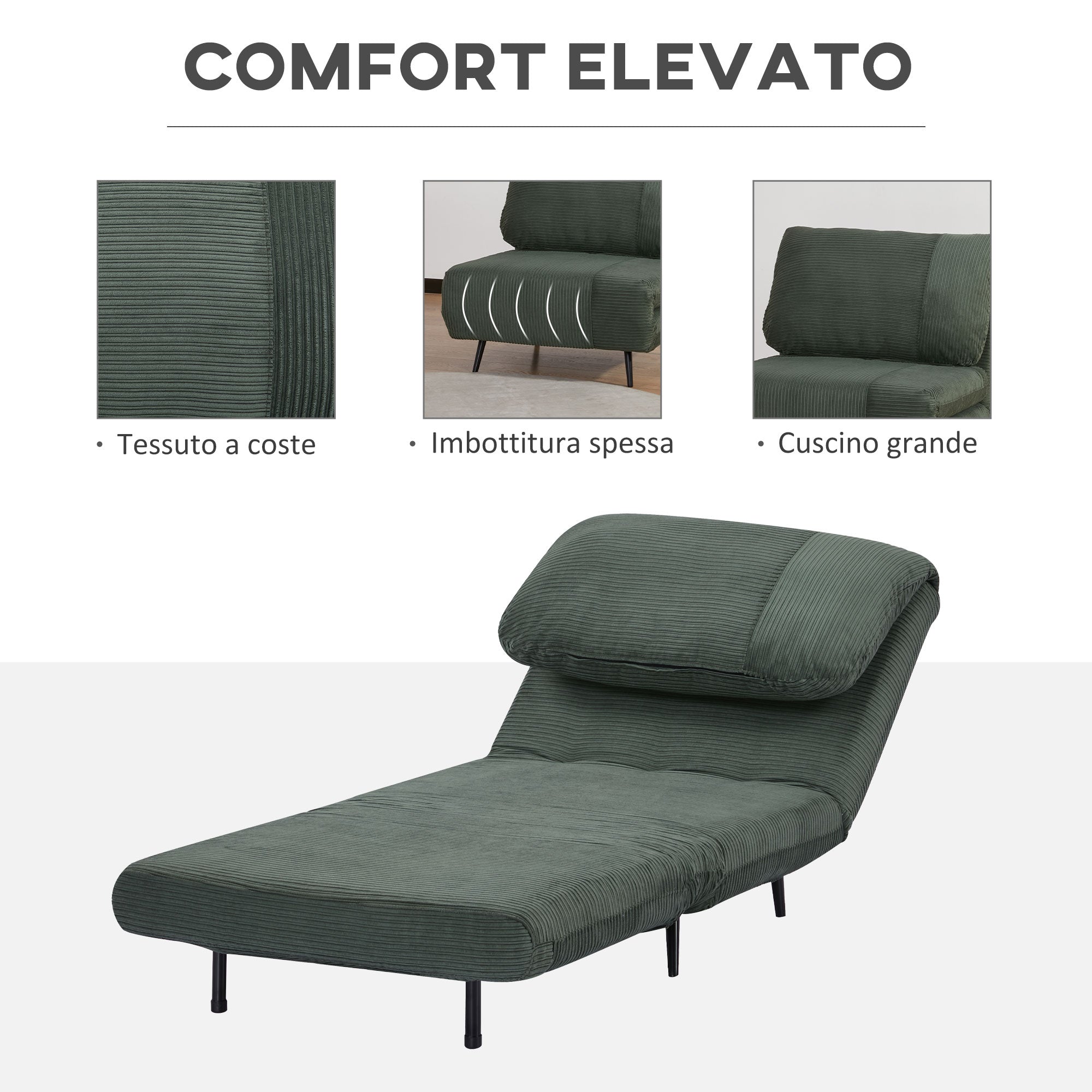 EasyComfort Fauteuilbed 1-persoons, 2-in-1, 3-standen rugleuning