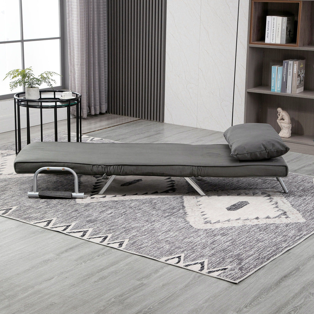 Easycomfort Poltrona Letto Singolo 3 in 1 with Schienale Reclinabile su 5 Livelli e Cuscino, Divano Letto Singolo Pieghevole per Soggiorno e Salotto in Pelle Scamosciata e Metallo, 65x69x80 cm, Grigio