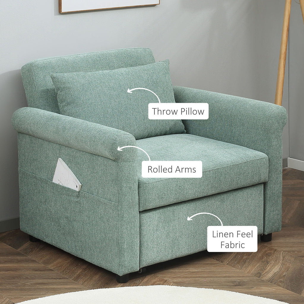 Easycomfort Poltrona Letto Singolo Salvaspazio Reclinabile su 4 Livelli with Seduta Imbottita, 96x84.5x87.5cm, Verde