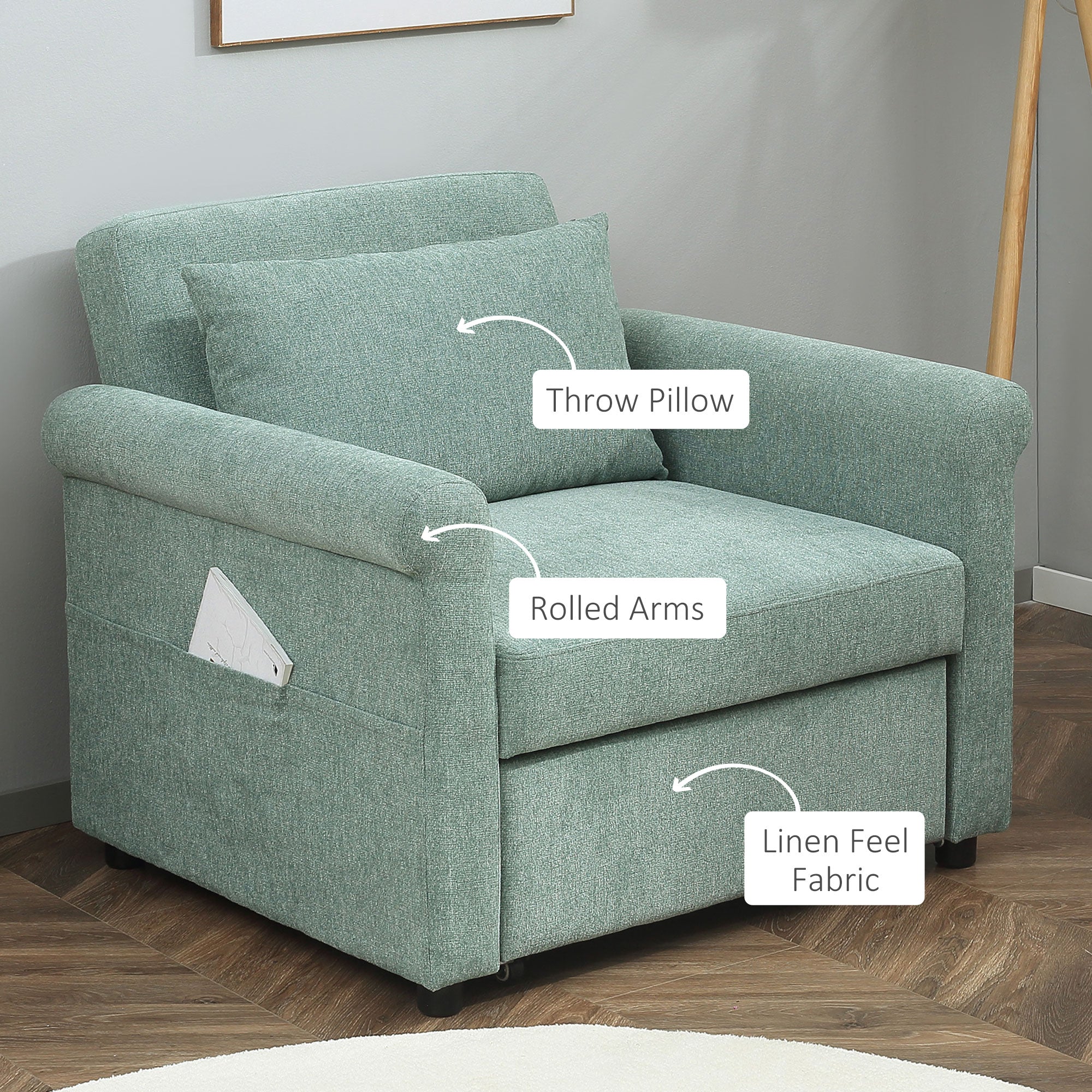 Easycomfort Poltrona Letto Singolo Salvaspazio Reclinabile su 4 Livelli with Seduta Imbottita, 96x84.5x87.5cm, Verde
