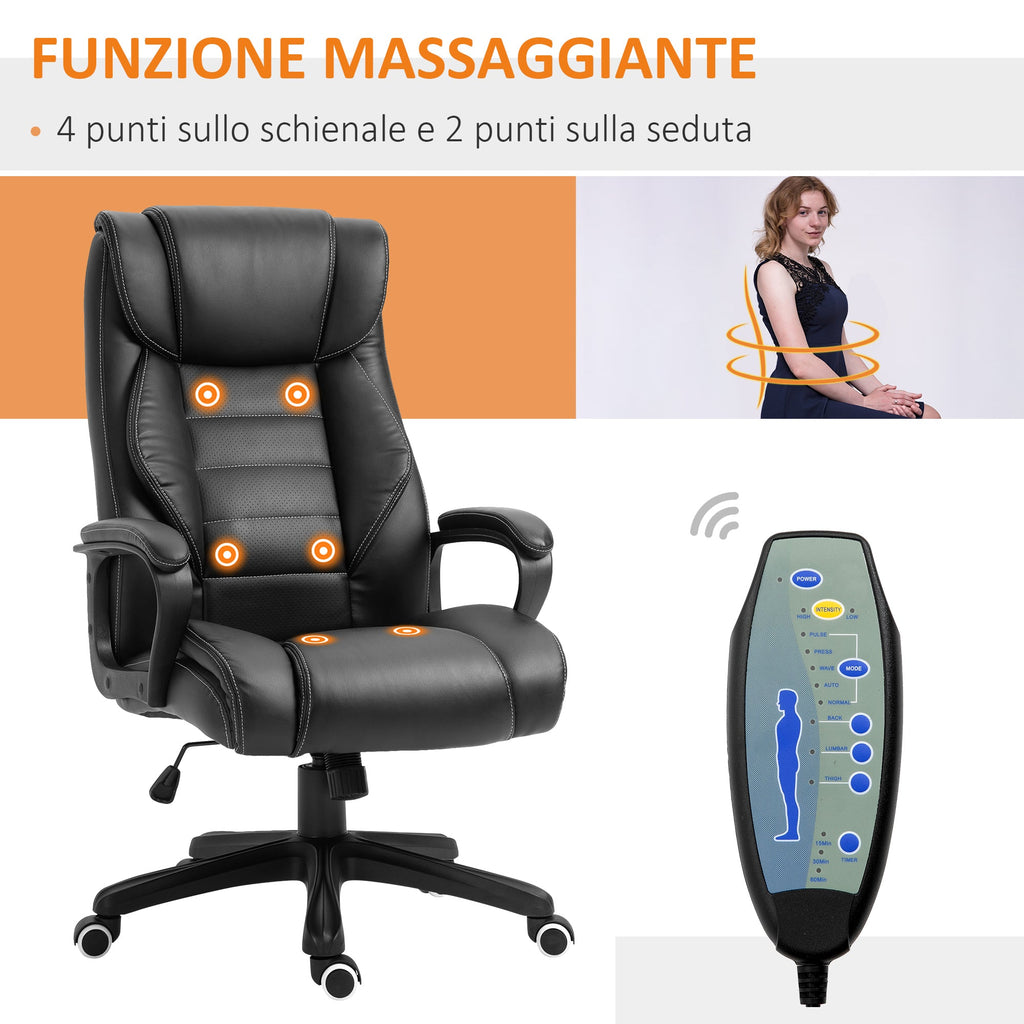Easycomfort Poltrona Massaggiante da Ufficio a 6 Punti with Altezza Regolabile, in Similpelle Nera, 66x78x112-120 cm