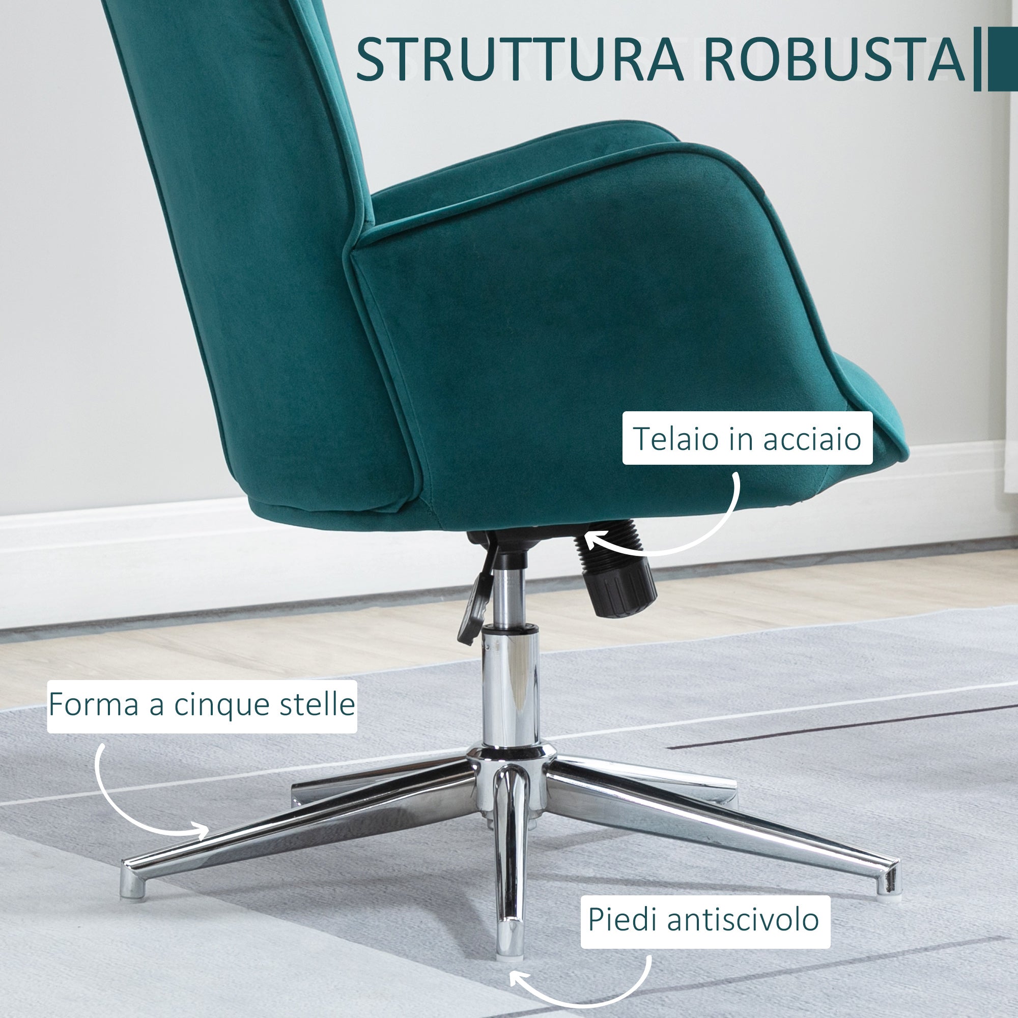 EasyComfort draaifauteuil fluweel, verstelbare hoogte, blauw