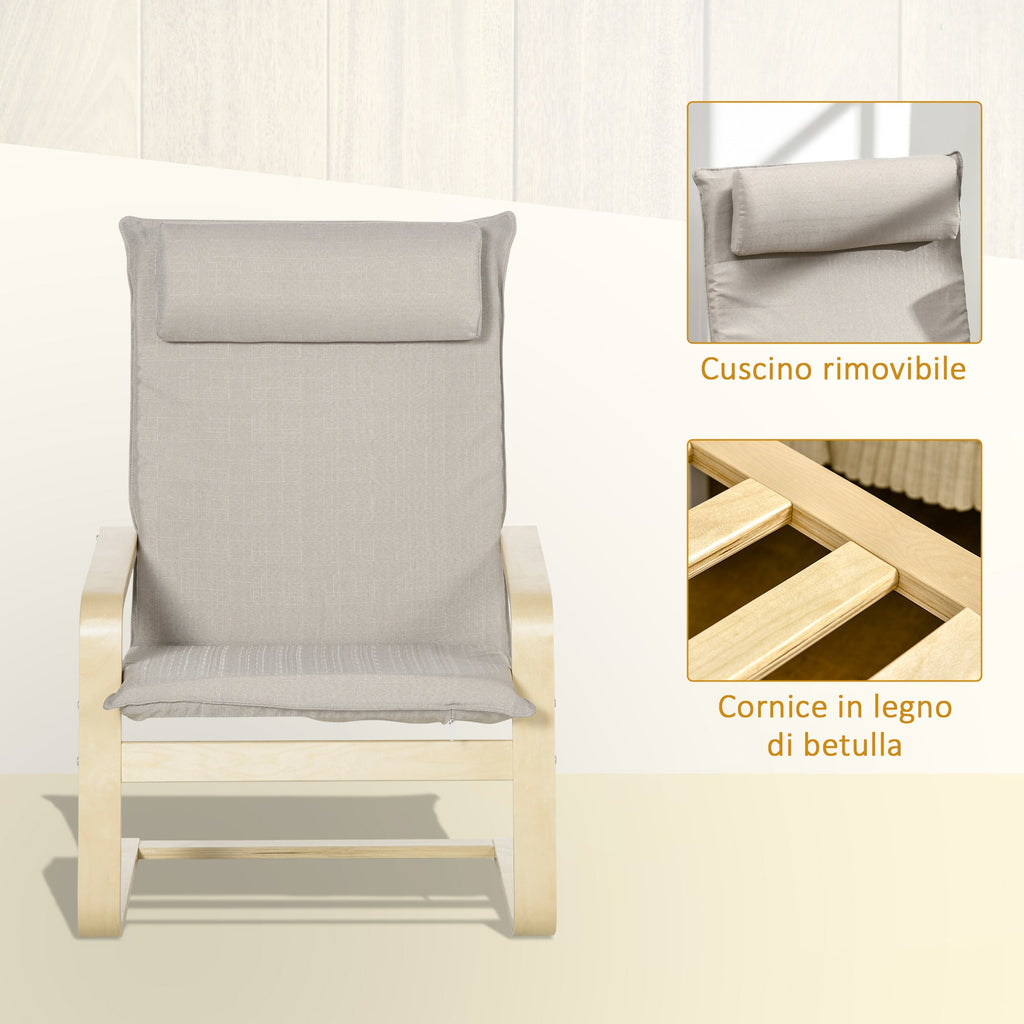 Easycomfort Poltrona Relax with Pouf Poggiapiedi in Legno e Tessuto with Poggiatesta, 67x69x100cm, Grigio